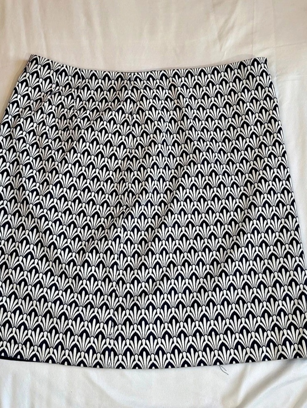 Talbots Womens Navy White Art Deco Fan Print A Line Skirt Cotton Lined 10 | 1168